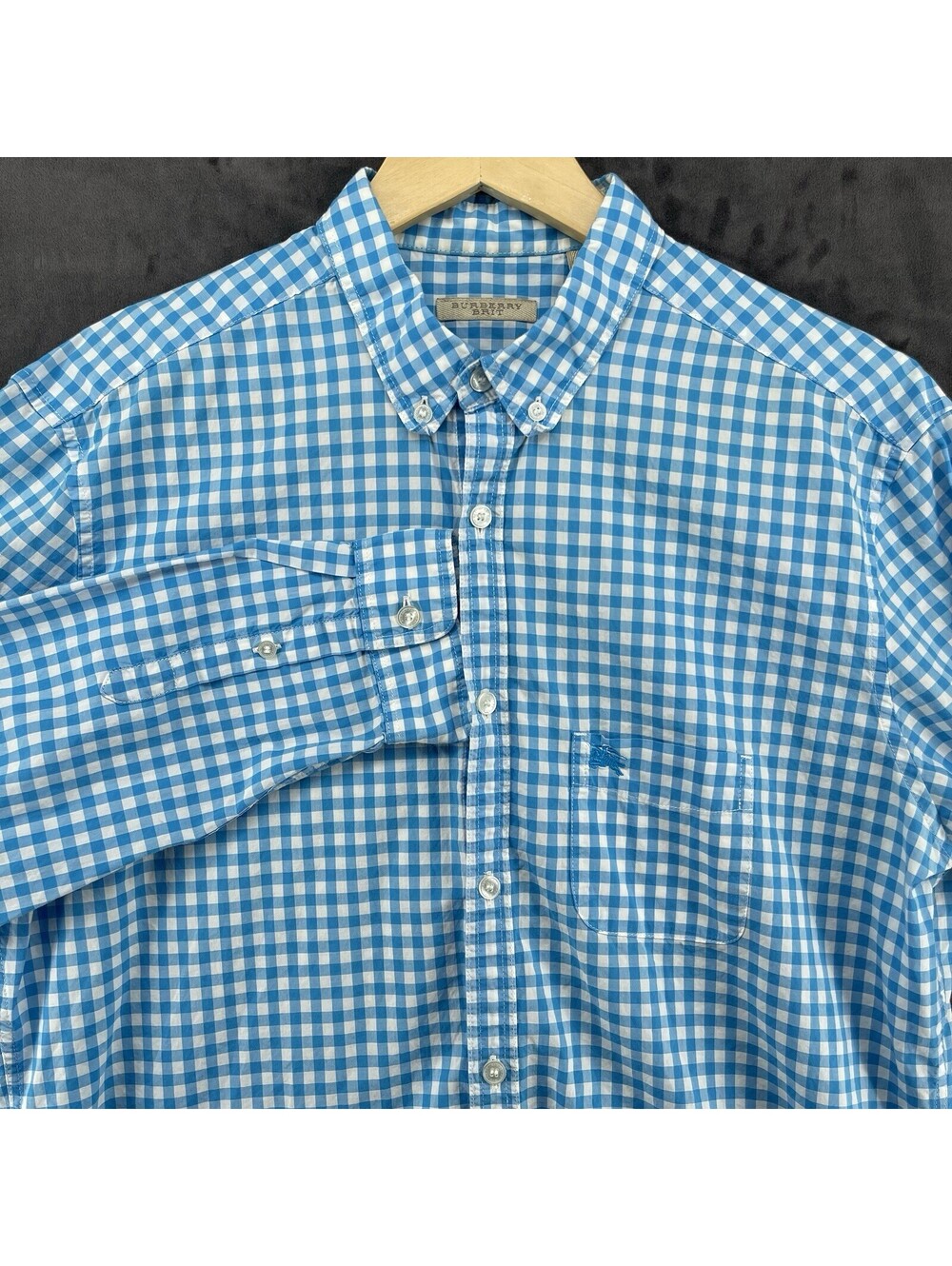 Burberry Brit Men’s Blue Gingham Check Shirt 100% Cotton Equestrian